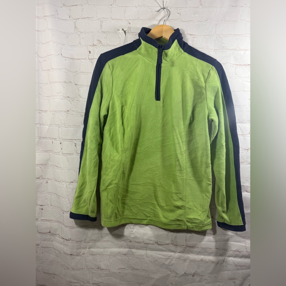 SJB Active Green/Navy Quarter-Zip Fleece Pullover Womens Size Small